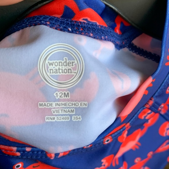Wonder Nation Crab 2pc. Baby Girl Swimsuit Rashguard Sz.12m - Picture 6 of 7